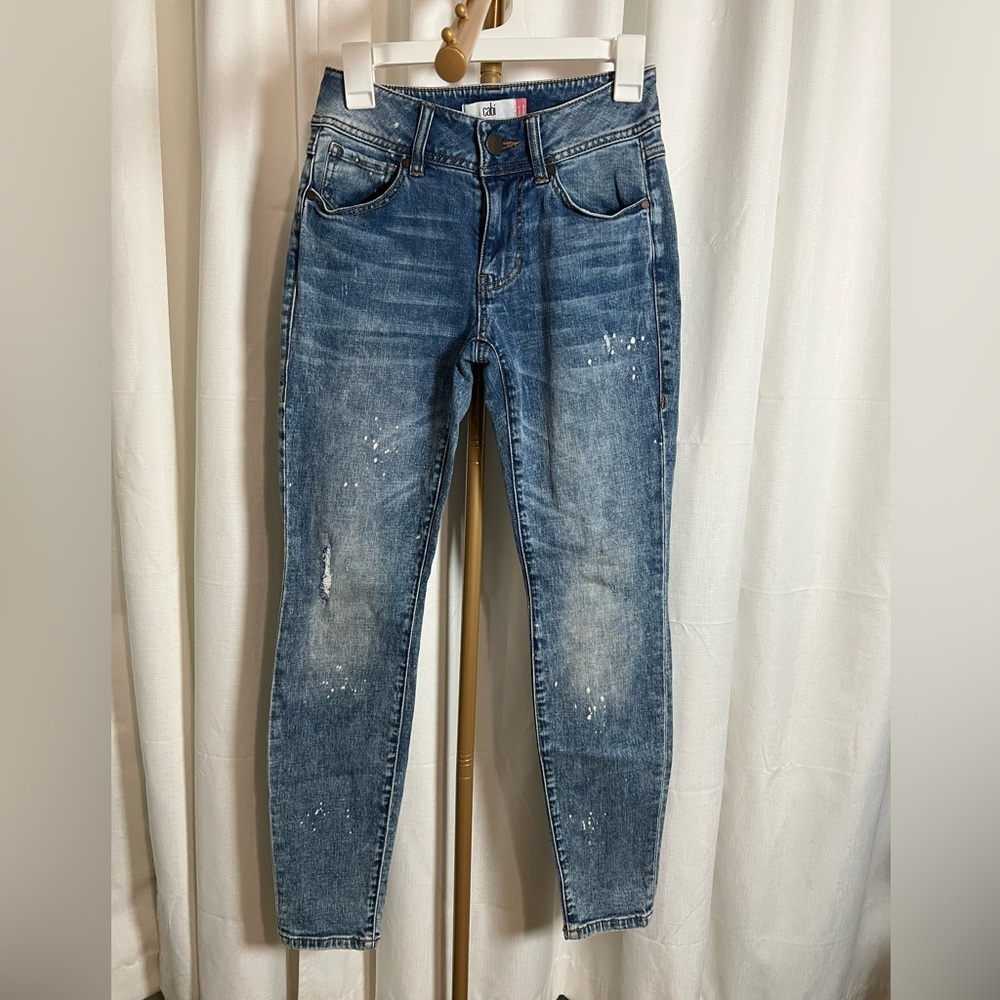 Cabi Blue Skinny Jeans with Distressed Vintage Look